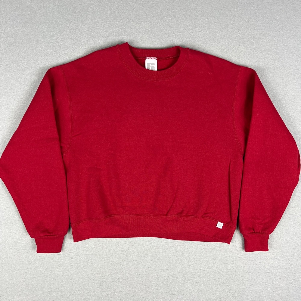 VTG Russell Athletic Cropped Sweatshirt Womans Small Crewneck 1990s Blank Boxy‎